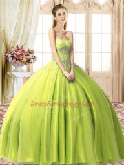 Fashion Beading Sweet 16 Dress Yellow Green Lace Up Sleeveless Floor Length
