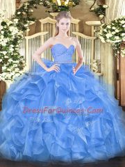 Edgy Baby Blue Sleeveless Beading and Lace and Ruffles Floor Length Vestidos de Quinceanera