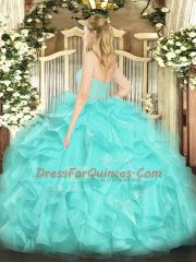 Edgy Baby Blue Sleeveless Beading and Lace and Ruffles Floor Length Vestidos de Quinceanera