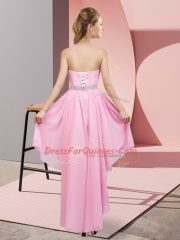 Deluxe Chiffon Sleeveless High Low Prom Gown and Beading