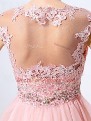 Baby Pink Prom Gown Prom and Party with Beading and Appliques Scoop Sleeveless Side Zipper