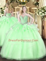 Simple Organza Sweetheart Sleeveless Lace Up Beading 15 Quinceanera Dress in Apple Green
