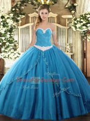 Baby Blue Sleeveless Brush Train Appliques Sweet 16 Dress