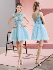 Mini Length A-line Sleeveless Aqua Blue Evening Dress Backless