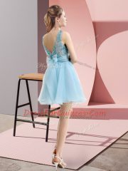 Mini Length A-line Sleeveless Aqua Blue Evening Dress Backless