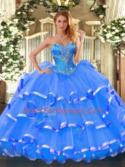 Delicate Sleeveless Beading and Ruffled Layers Lace Up 15 Quinceanera Dress