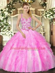 Sleeveless Lace Up Floor Length Appliques and Ruffles Quinceanera Gown