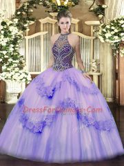 High Class Lavender Sleeveless Tulle Lace Up Sweet 16 Dresses for Sweet 16 and Quinceanera