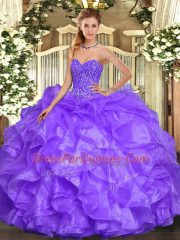 Nice Lavender Lace Up Sweetheart Beading and Ruffles 15 Quinceanera Dress Organza Sleeveless