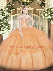 Orange Sleeveless Beading and Ruffled Layers Floor Length 15 Quinceanera Dress