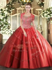 Floor Length Coral Red Quinceanera Dresses Scoop Sleeveless Clasp Handle