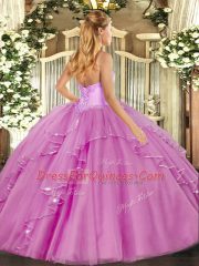 Traditional Blue Ball Gowns Sweetheart Sleeveless Tulle Floor Length Lace Up Beading and Ruffles Quince Ball Gowns