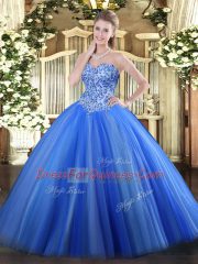 Wonderful Blue Sleeveless Tulle Lace Up 15th Birthday Dress for Military Ball and Sweet 16 and Quinceanera