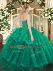 Brush Train Ball Gowns 15th Birthday Dress Olive Green Strapless Tulle Sleeveless Zipper