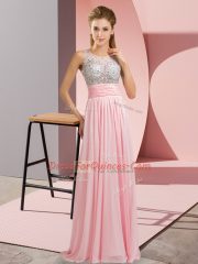 Glittering Baby Pink Scoop Side Zipper Beading Dress for Prom Sleeveless