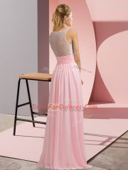 Glittering Baby Pink Scoop Side Zipper Beading Dress for Prom Sleeveless