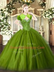 Olive Green Sweetheart Lace Up Beading Sweet 16 Quinceanera Dress Sleeveless
