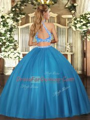 Tulle Sleeveless Floor Length Quinceanera Gowns and Beading