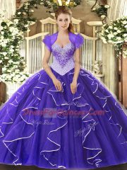 Attractive Purple Lace Up Sweetheart Beading Quinceanera Dress Tulle Cap Sleeves