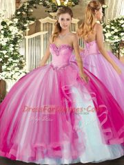Super Floor Length Fuchsia Vestidos de Quinceanera Sweetheart Sleeveless Lace Up