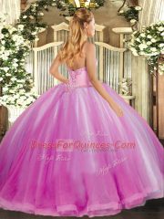 Super Floor Length Fuchsia Vestidos de Quinceanera Sweetheart Sleeveless Lace Up