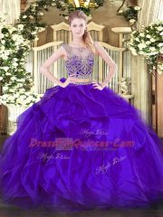 Decent Sleeveless Lace Up Floor Length Beading and Ruffles Sweet 16 Quinceanera Dress
