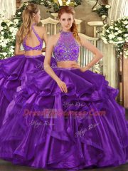Top Selling Organza Sleeveless Floor Length Sweet 16 Dress and Beading and Ruffled Layers