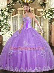 Colorful Beading and Appliques Quinceanera Dresses Lavender Lace Up Sleeveless Floor Length