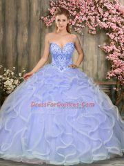 Traditional Ball Gowns Quinceanera Dresses Lavender Sweetheart Tulle Sleeveless Floor Length Lace Up