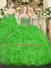 Ball Gowns Vestidos de Quinceanera Green Sweetheart Organza Sleeveless Floor Length Lace Up