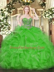 Ball Gowns Vestidos de Quinceanera Green Sweetheart Organza Sleeveless Floor Length Lace Up