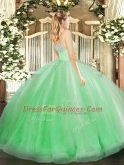 Floor Length Gold 15th Birthday Dress Tulle Sleeveless Lace and Ruffles