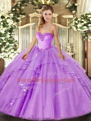 Glittering Tulle Sleeveless Floor Length Quinceanera Gowns and Beading and Ruffles