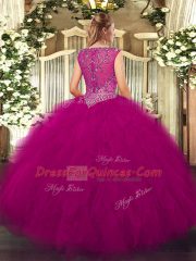 Floor Length Zipper Quince Ball Gowns Brown for Military Ball and Sweet 16 and Quinceanera with Beading and Ruffles