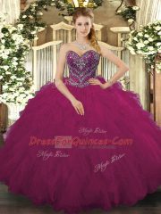 Sweetheart Sleeveless Tulle Sweet 16 Quinceanera Dress Beading and Ruffled Layers Lace Up