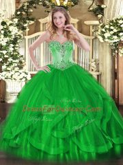 Cheap Floor Length Ball Gowns Sleeveless Green Quinceanera Dresses Lace Up