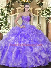 Lovely Ball Gowns 15th Birthday Dress Lavender Sweetheart Organza Sleeveless Floor Length Lace Up