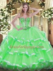 Delicate Sweetheart Sleeveless Lace Up Quinceanera Gowns Organza