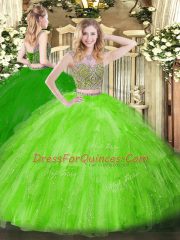 Elegant Vestidos de Quinceanera Military Ball and Sweet 16 and Quinceanera with Beading and Ruffles Scoop Sleeveless Lace Up