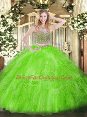 Elegant Vestidos de Quinceanera Military Ball and Sweet 16 and Quinceanera with Beading and Ruffles Scoop Sleeveless Lace Up
