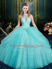 Sleeveless Beading and Pick Ups Lace Up Quince Ball Gowns