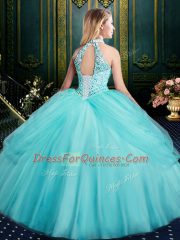 Sleeveless Beading and Pick Ups Lace Up Quince Ball Gowns