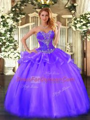 Luxurious Tulle Sweetheart Sleeveless Lace Up Beading Ball Gown Prom Dress in Purple