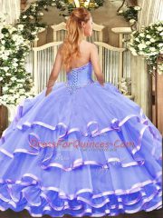 Fine Lavender Lace Up Strapless Beading and Ruffled Layers Sweet 16 Quinceanera Dress Organza Sleeveless