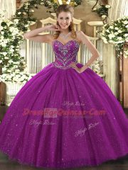 Sumptuous Sweetheart Sleeveless Ball Gown Prom Dress Floor Length Beading Fuchsia Lace