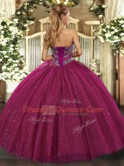 Sumptuous Sweetheart Sleeveless Ball Gown Prom Dress Floor Length Beading Fuchsia Lace