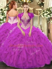 Sleeveless Lace Up Floor Length Beading and Ruffles Sweet 16 Quinceanera Dress
