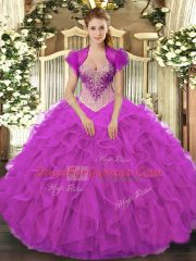 Sleeveless Lace Up Floor Length Beading and Ruffles Sweet 16 Quinceanera Dress