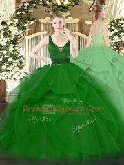 Fashionable Dark Green Straps Neckline Beading and Ruffles 15 Quinceanera Dress Sleeveless Zipper
