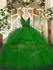 Fashionable Dark Green Straps Neckline Beading and Ruffles 15 Quinceanera Dress Sleeveless Zipper